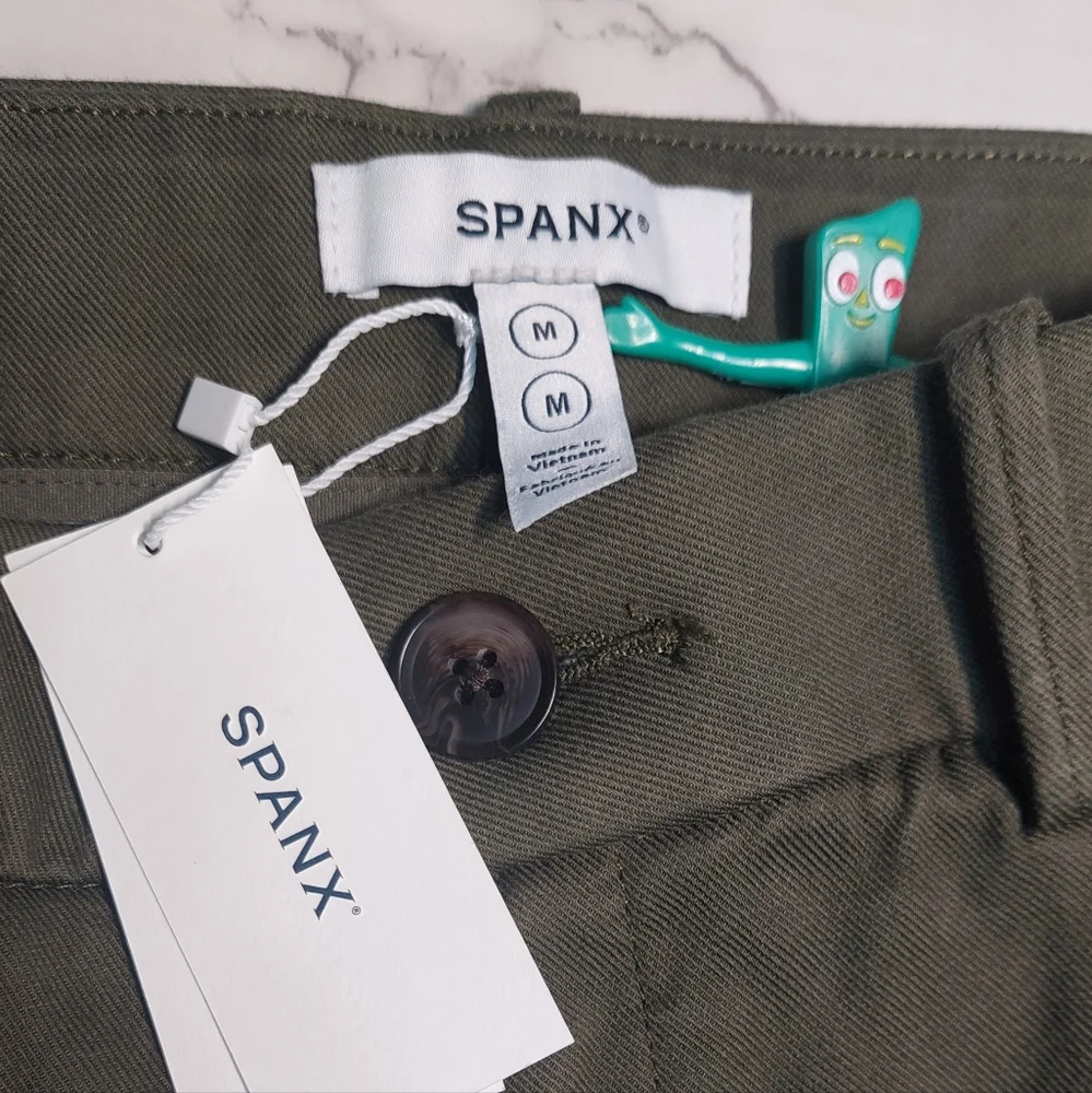 NWT Spanx Deep Pine Green Wide-Leg Stretch Twill Crop Pants, Size M - Picture 4 of 11